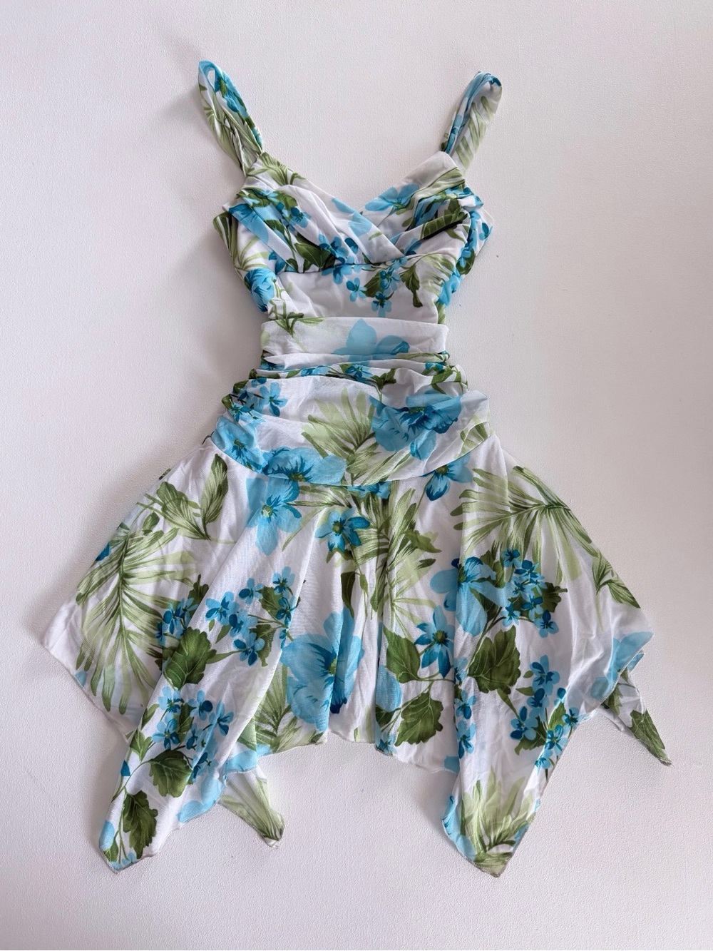 Vintage Floral Blue & Green Handkerchief Hem
dress
